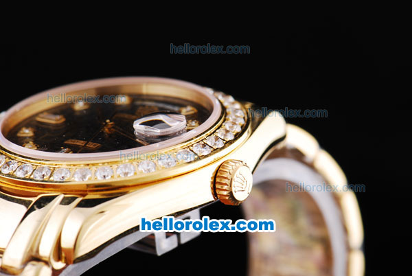 Rolex Day-Date Oyster Perpetual Chronometer Automatic Diamond Bezel with Full Gold Case and Strap- Black Dial with Rolex Logo-Diamond Marking - Click Image to Close